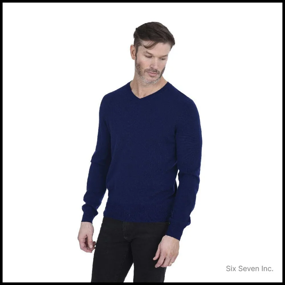 Men's V-Neck Cashmere Sweater Classic Pullover Long Sleeve Elegant Minimal